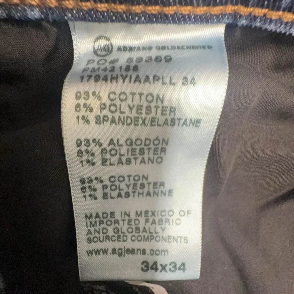 AG Adriano Goldschmied Everett Jeans Mens 34x34 Blue Slim Straight Stretch Denim